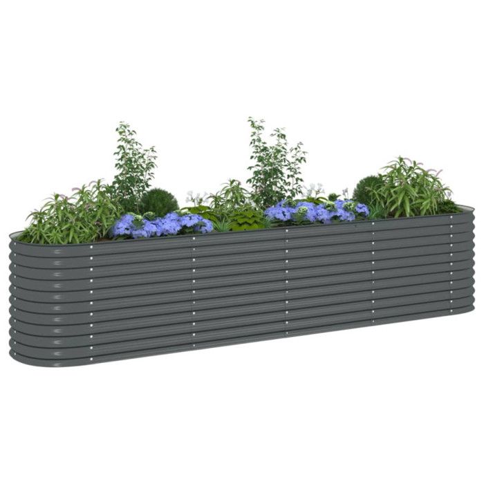 Jardinière - vidaXL - 400x80x81 cm - Acier galvanisé - Gris - Rectangulaire