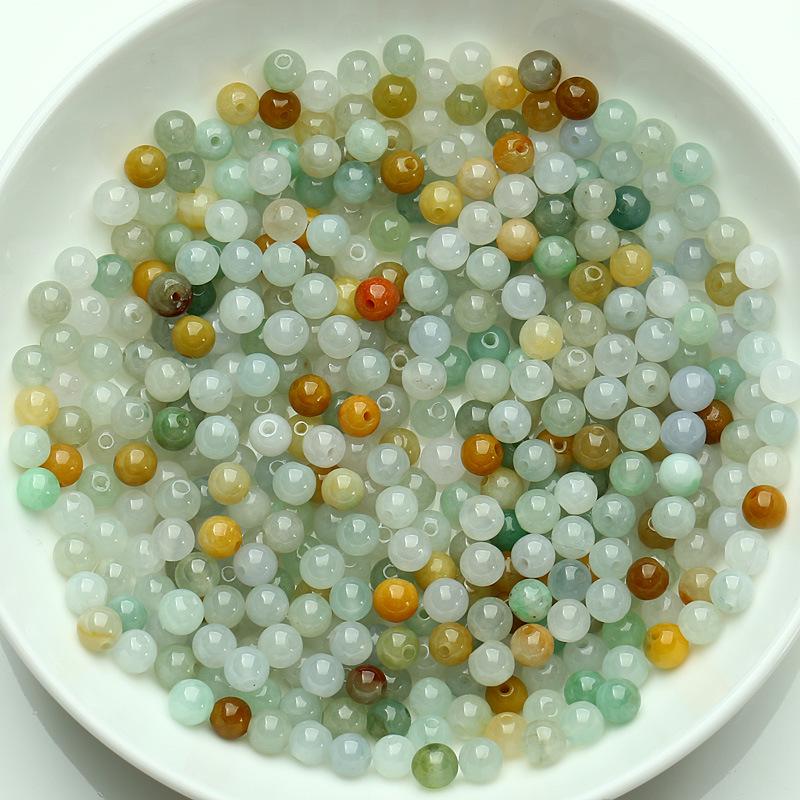 Myanmar Jade A-Grade Three-Color Round Beads for DIY Bracelets & Necklaces