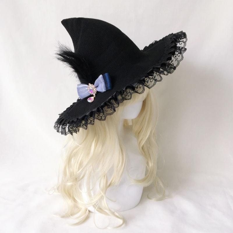 Witch Hat Feathered Witch Pointed Hat Magican Hat Halloween Witch Hat Wizard Hat Masquerad Halloween Witch Costume