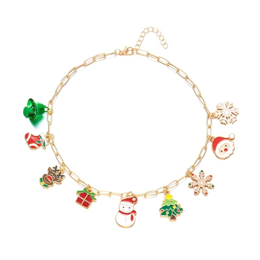 Alloy Metal Christmas Necklace Rhinestone Santa Claus Bracelet Holiday Accessories For Women Girls