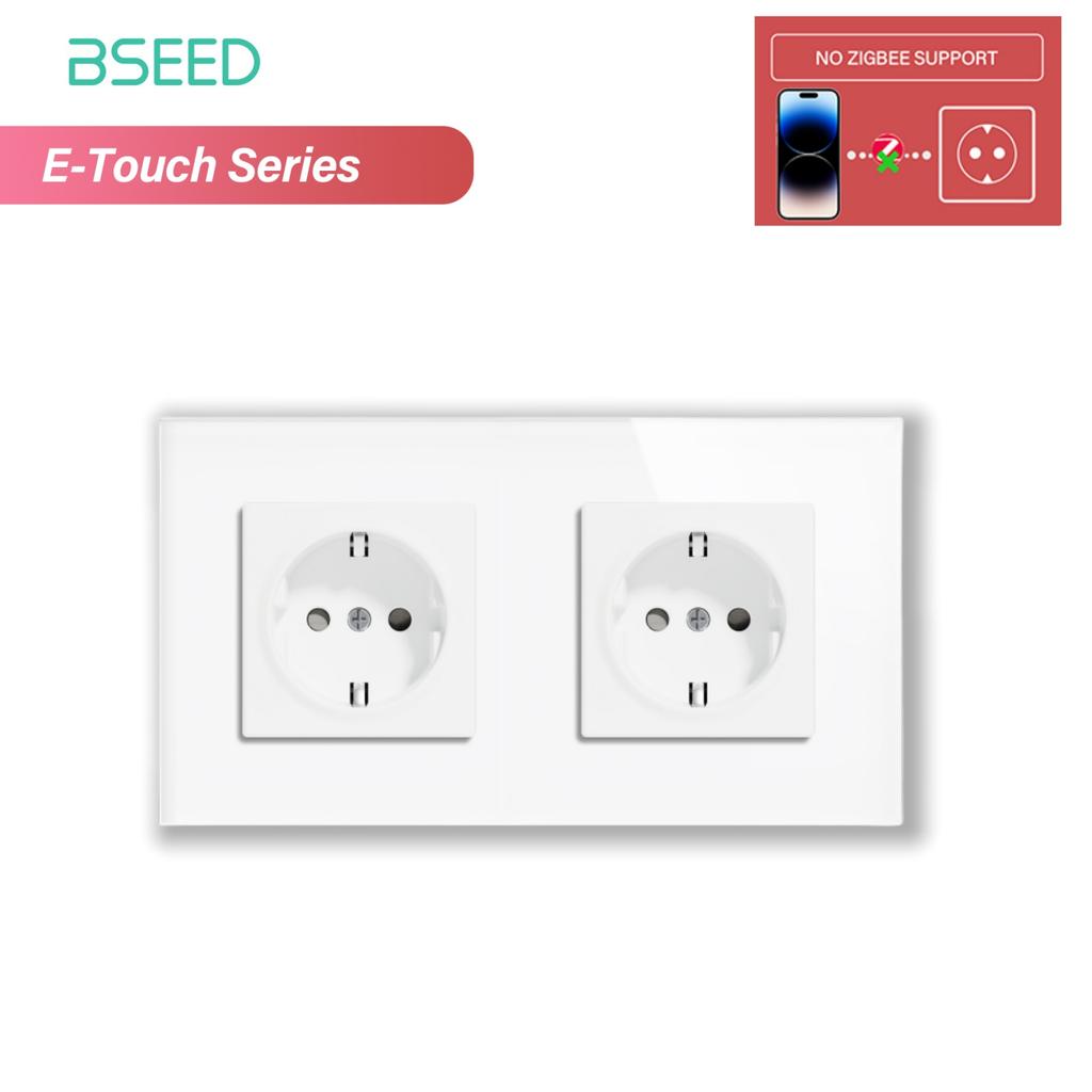 BSEED 1/2/3/4Gang Zigbee Touch Switch Glass with EU Sockets Smart Wall Light Switch Touch Screen Backlight E Series