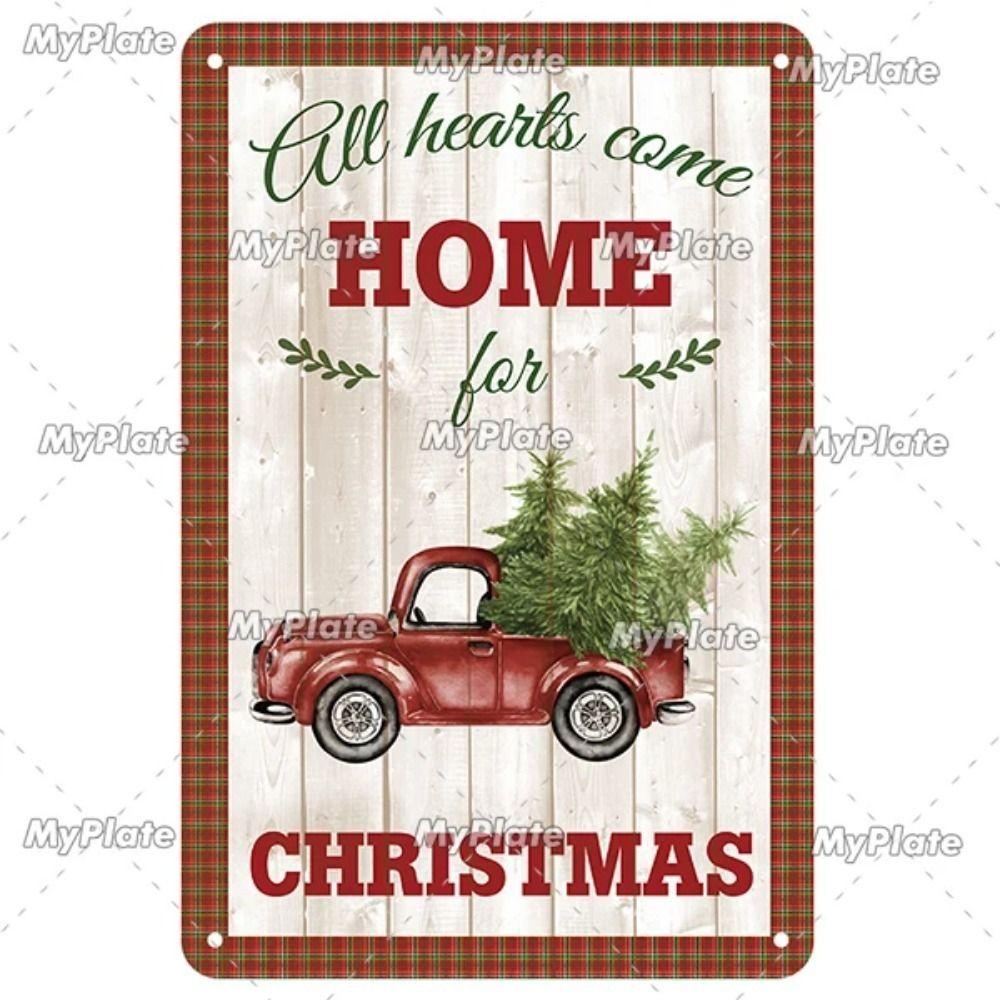 Vintage Christmas Metal Tin Sign Home Festive Wall Decor