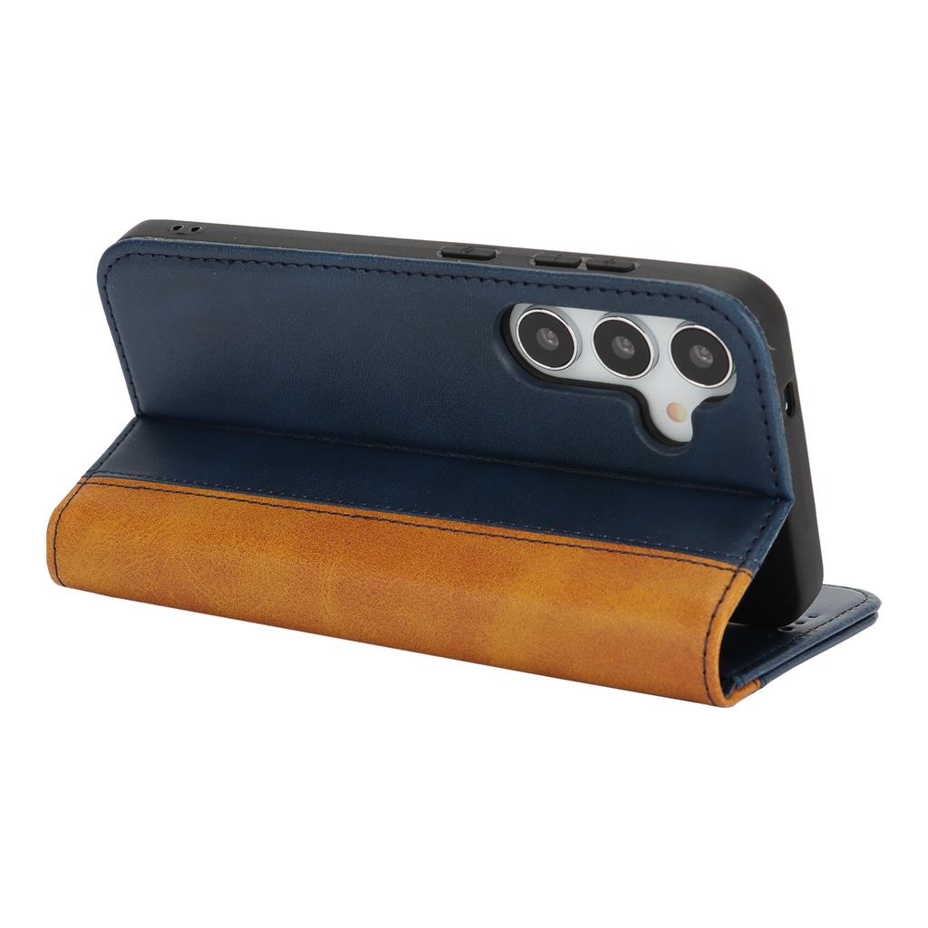 For Samsung Galaxy S25 Case Calf Texture 3 Card Slots Color Splicing Leather Phone Cover