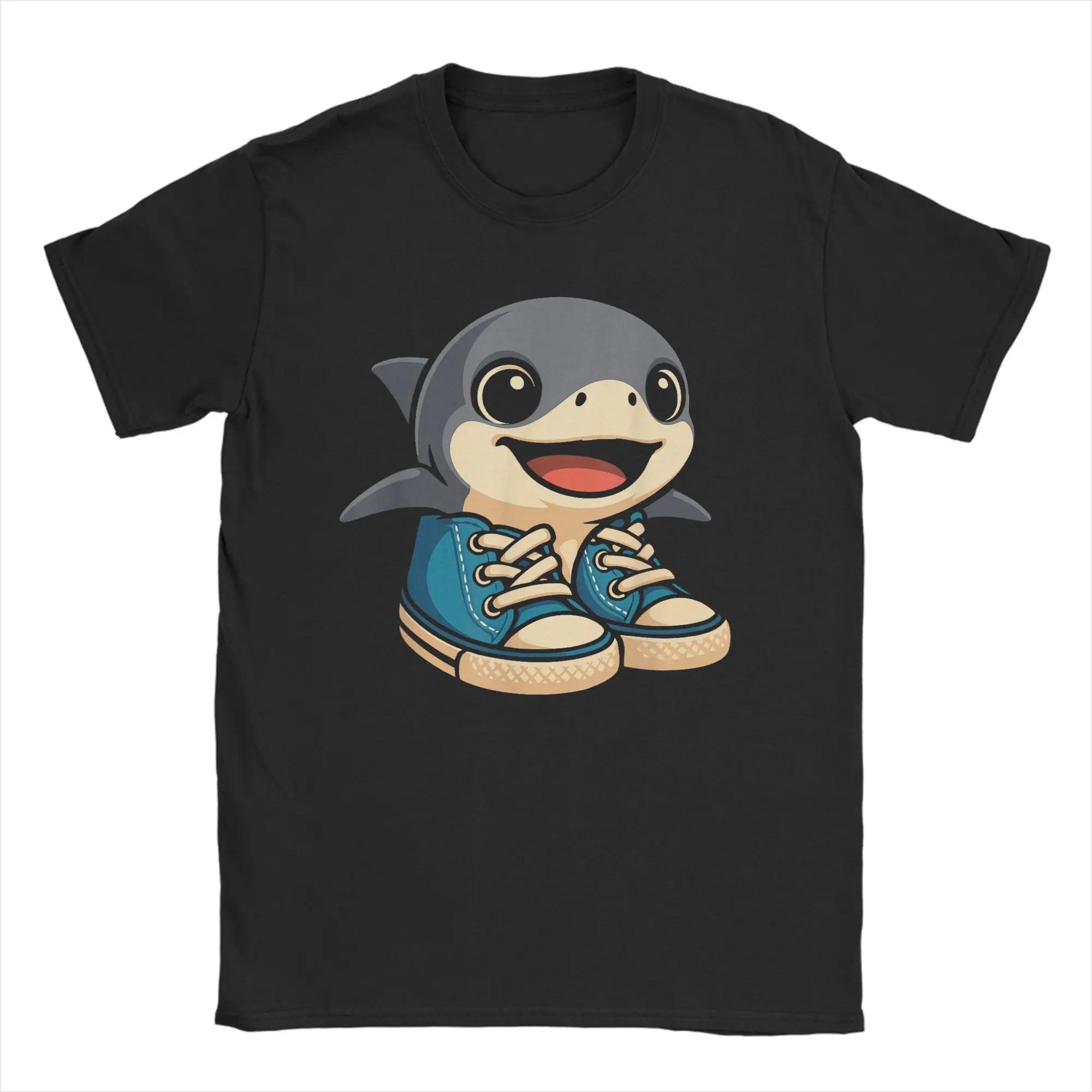 Cute Shark Wearing Blue Sneakers Cartoon Graphic Tee Breathable Cotton Short Sleeve TShirt for Unisex S