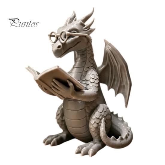 Collectible Dragon Ornament Reading Figurine with Glasses, Statue, 3D Printed Statue Bookshelf Decor, Whimsical Desktop Ornament, Gift for Book Lovers