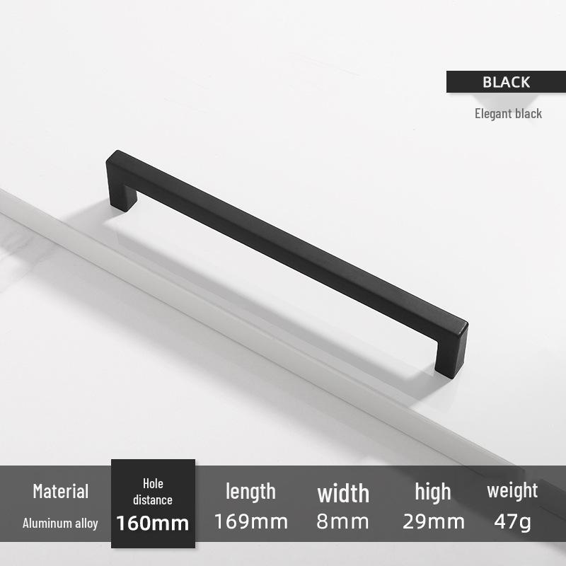 Square Bright Gold & Silver Kitchen Cabinet Handle - Modern Minimalist Black Aluminum Alloy Drawer & Wardrobe Handle