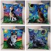 Home Decor Star Pet Dog Cushion Cover Decorative Oil Painting Cartoon Animal Pillow Cover Sofa Pillow Cover Funda De Almohada