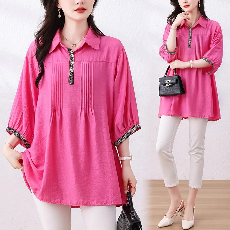 Women's Blouse 3/4 Sleeve Loose Spring and Summer Casual Women's Blouse Large Size Loose Shirt