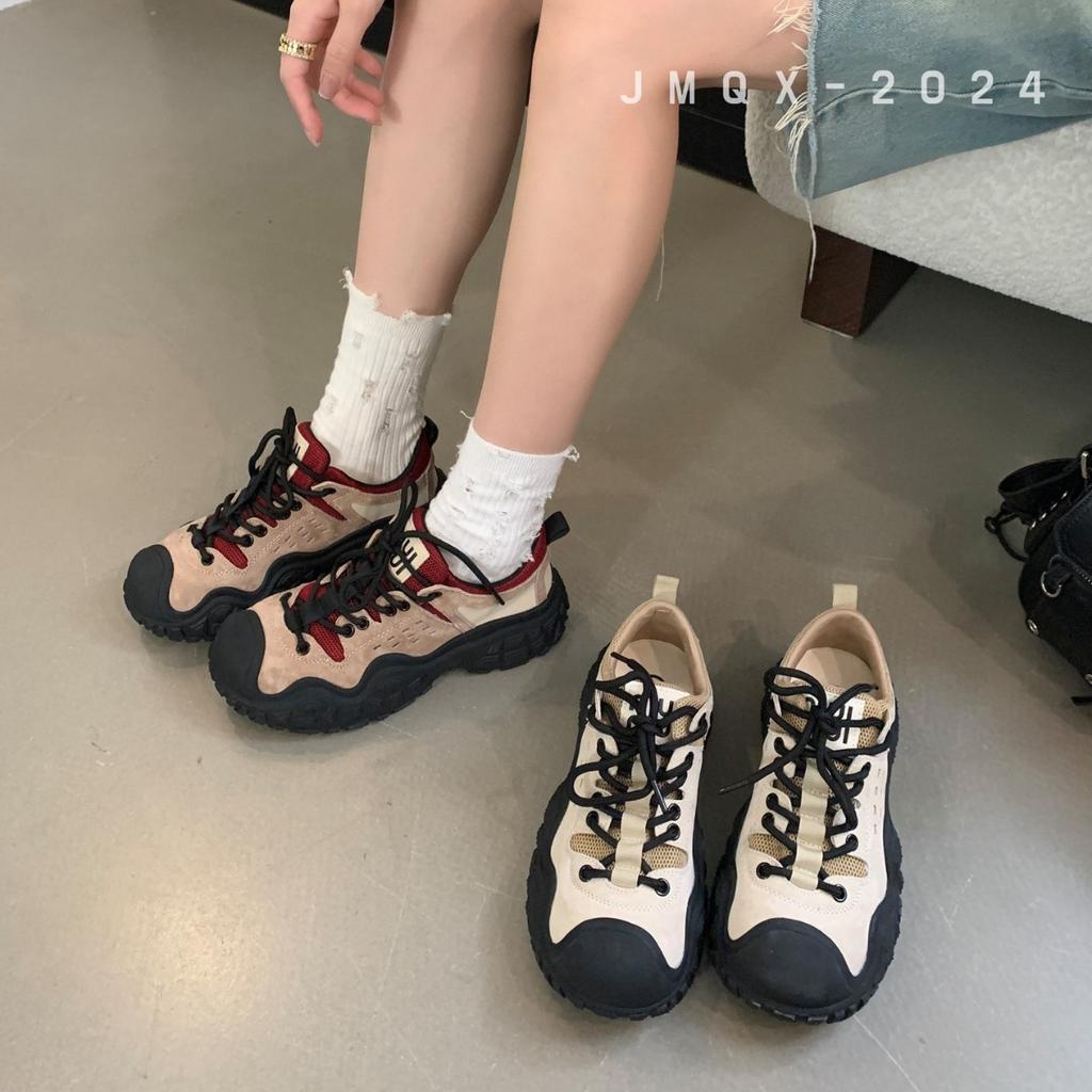 European 2025 New Women's Shoes Round Head Color Matching Heightening Dad Shoes Casual Sports Women's Single Shoes Outdoor Mountaineering Shoes Tide