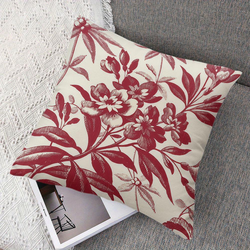 Cream Red Flower Square Jacquard Pillow Cover for Sofa Office Waist Cushion Cover Home Decorative Pillowcase