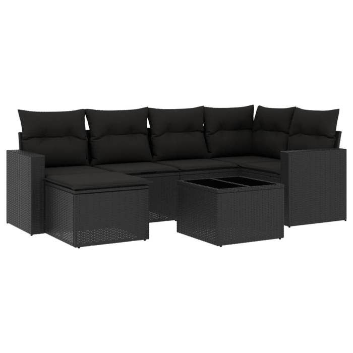 VidaXL Salon de jardin 7 pcs avec coussins noir résine tressée 3251602