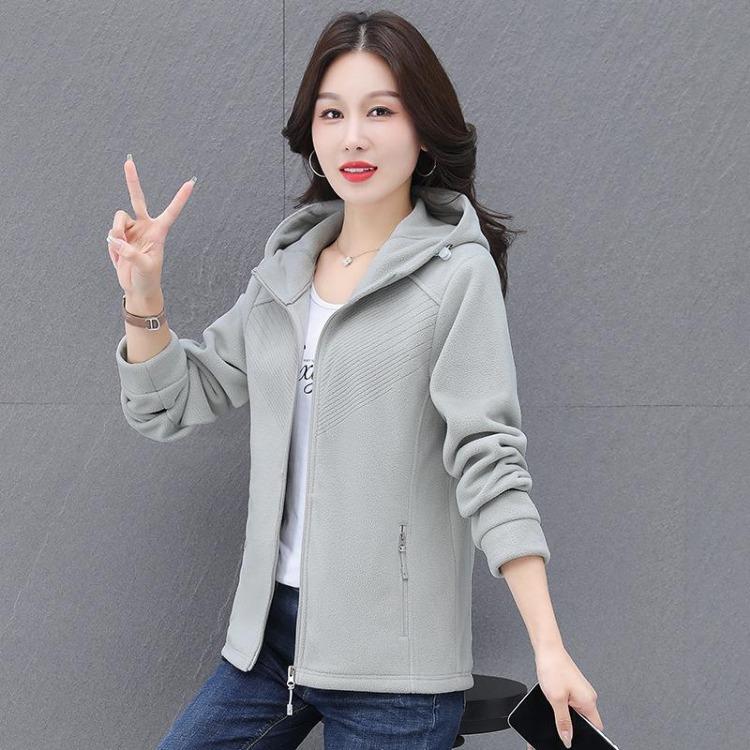 

2024 Модный женский зимний осенний уютный флисовый кардиган на молнии 4XL (77-85 kg) серый