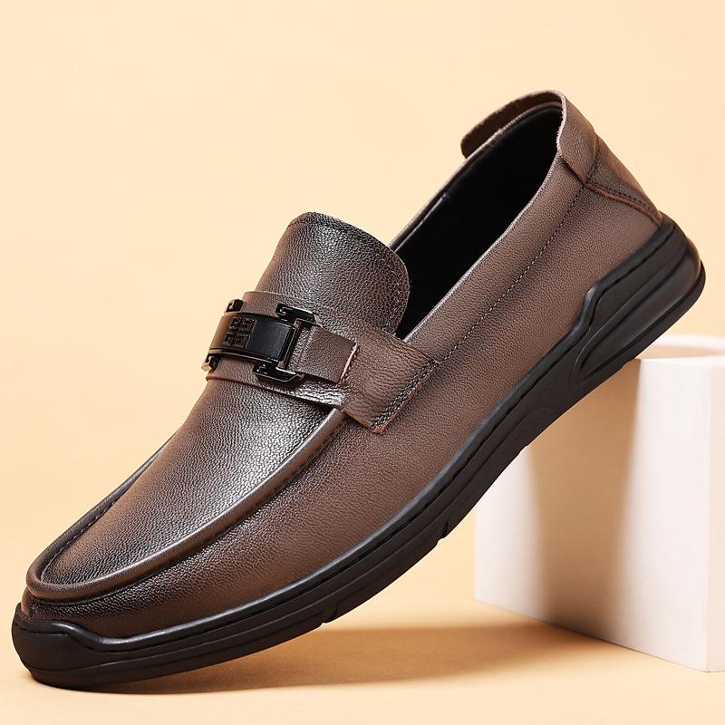 The first layer of sheepskin spring new men's casual leather shoes genuine leather men's shoes medium men's shoes single shoes
