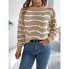 Fashionable Women's Casual Openwork Colour-Block Striped Lantern-Sleeve Pullover