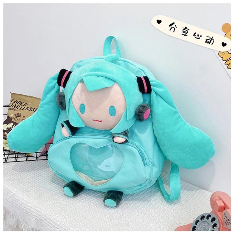 Hatsune Miku Backpack Anime Pain Bag Hatsune Miku Plush Bag Cute Girl High Capacity Backpack Cartoon Squinting Eyes Child Bag