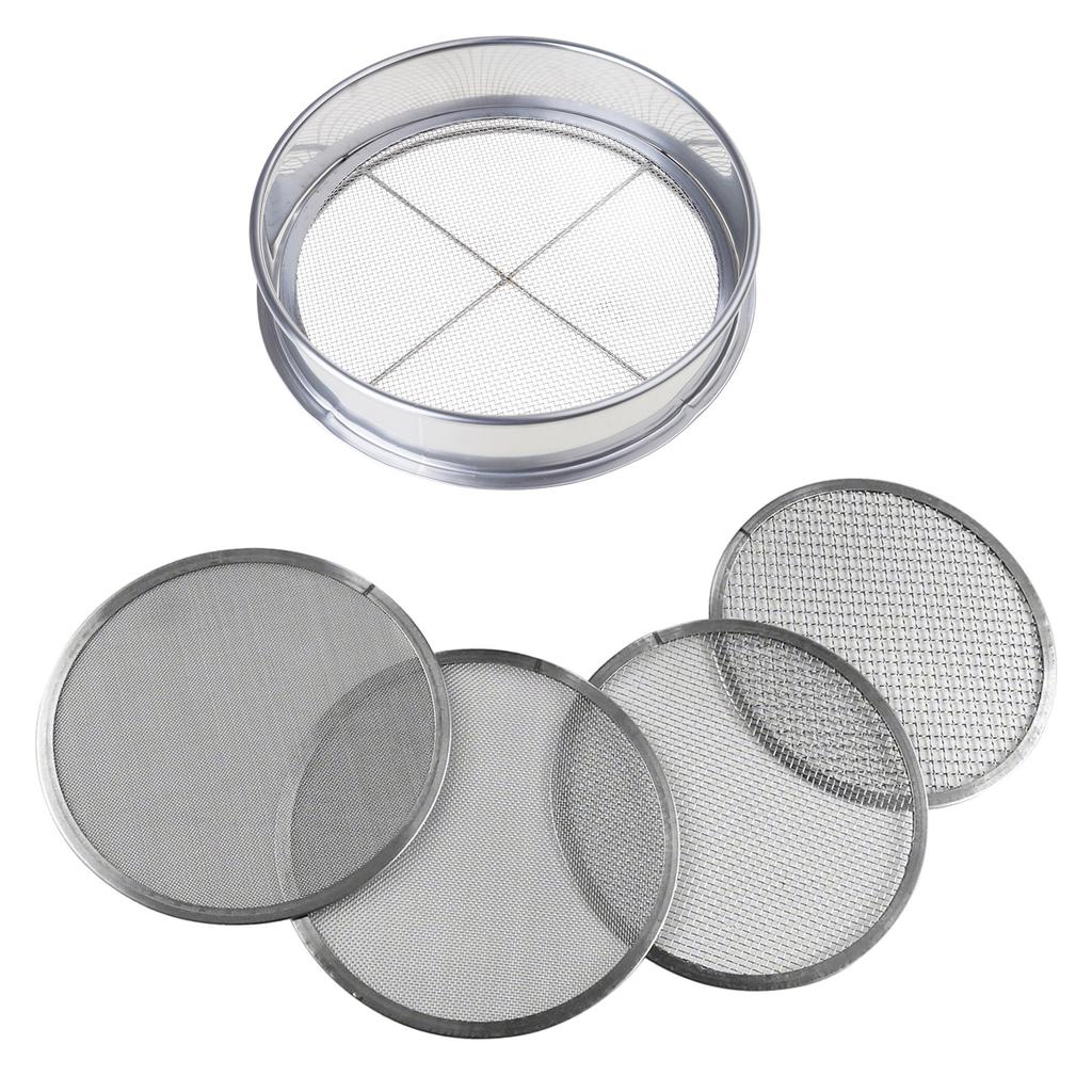 Gardening Soil Sifter Set Stainless Steel 8Inch Diameter Features 4 Mesh Sizes for Versatile Soil Screening