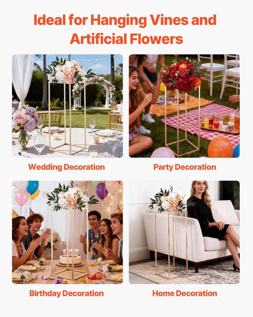 Wedding Flower Stand, 10PCS 80cm Column Flower Stand, Floral Stands with Metal Laminate, Gold Rectangular Floral Display Rack for Wedding, Party,