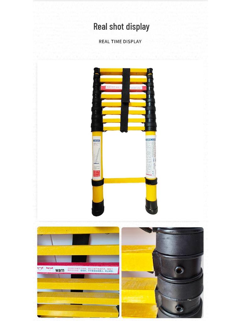 Fiberglass Insulated Telescopic Safety Ladder for High Voltage Electricians - Portable Bamboo Joint Extension Ladder