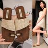 Summer Oxygen Summer Versatile Square Head Open-Toe Knitted Set Of Toe-In-Toe Slippers Women'S Summer Sandals
