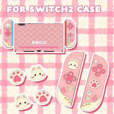 Linda Capa Protetora Para Switch 2 Rosa Kawaii Concha Protetora Compatível Tampa Traseira do Console E Capa com Alça de Silicone Doce