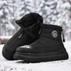 High-top Snow Boots with Fleece Warm Elastic Bands Men's Plus-size Anti-slip Flat Heels Outdoor Mid-calf Thick-soled Shoes