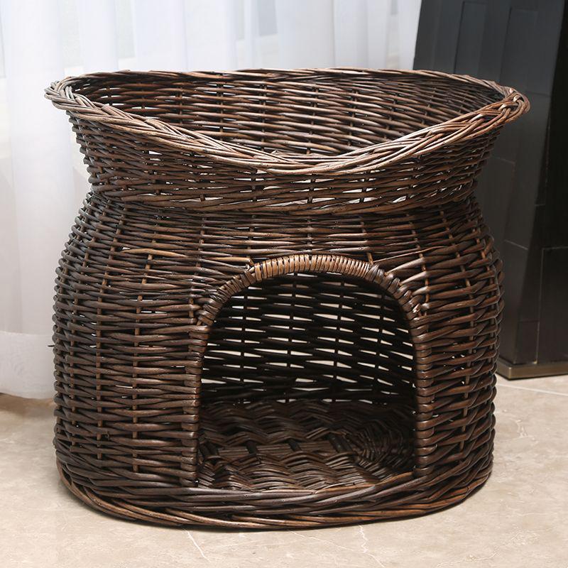 Medium Woven Rattan Pet House: Enclosed, Double-Layer, Washable, All-Season Cooling Mat for Dogs and Cats