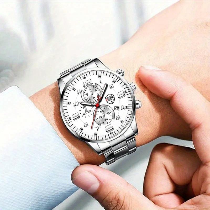 DEYROS Business Golden Men's Watch Casual Men's Calendar Watch Luxury Men's Stainless Steel Strap Quartz Watch