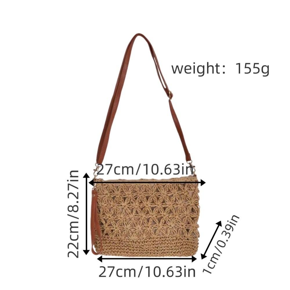 New Straw Woven Crossbody Bag Lightweight Beige Khaki Beach Shoulder Bag Hollow Style Ladies Woven Pouch for Vacation