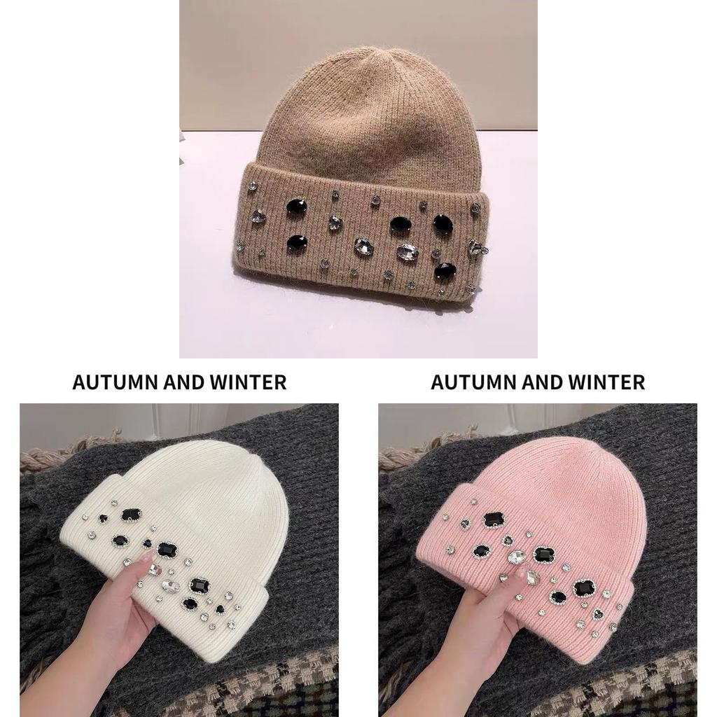 Girls Handcrafted Water Drill Wool Hat With Knit Design For Autumn Winter Kids Fashion