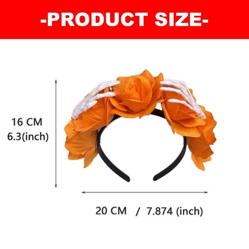Halloween Flower Headband with Skeleton Hand Detail, Spooky Costume Hair Piece for Cosplay, Parties and Stage Looks