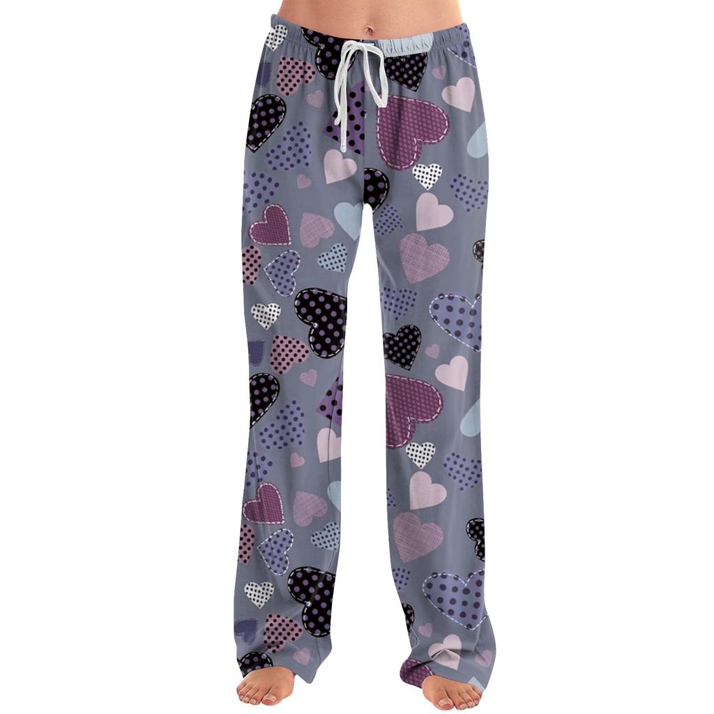 Womens Pajama Pants Sleepwear Casual Drawstring Elastic Waist Pants Comfy Straight Yoga Loose Trousers