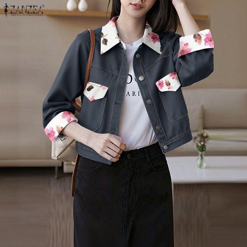 ZANZEA Women Floral Splice Turn Down Collar Long Sleeve Casual Blouse