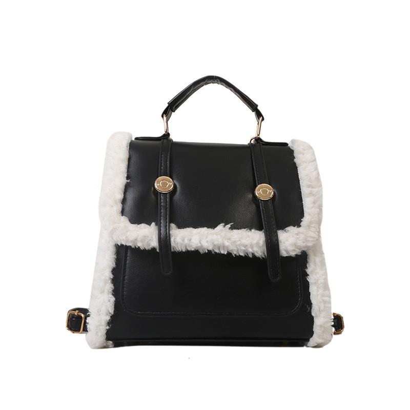 Elegant Korean Style Plush Fashion Shoulder Bag Trendy Winter New Simple Small Square Bag Black