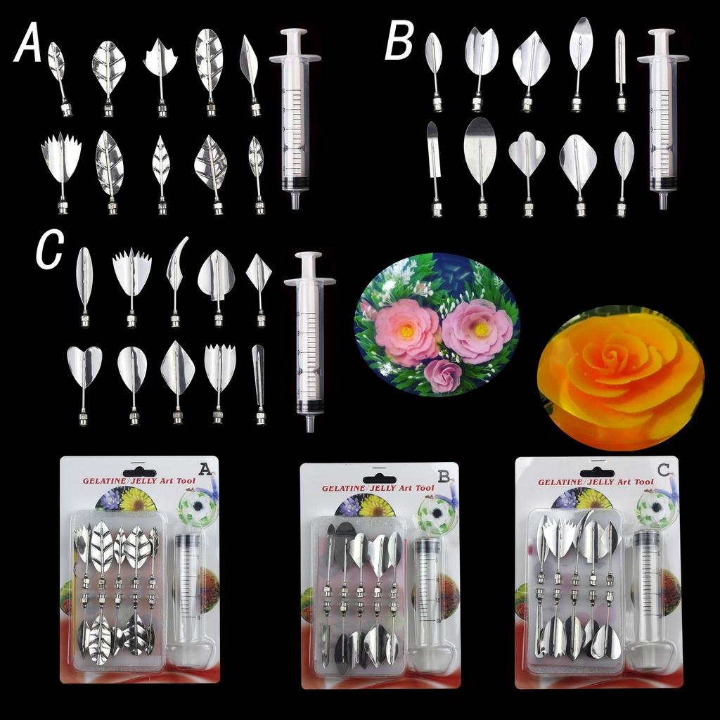 14 Stil 3D Gelatine Kuchenform Gelee Kunst Pudding Blumen Edelstahl Düse Spritze Nadel Set Kuchen Dekorationswerkzeuge