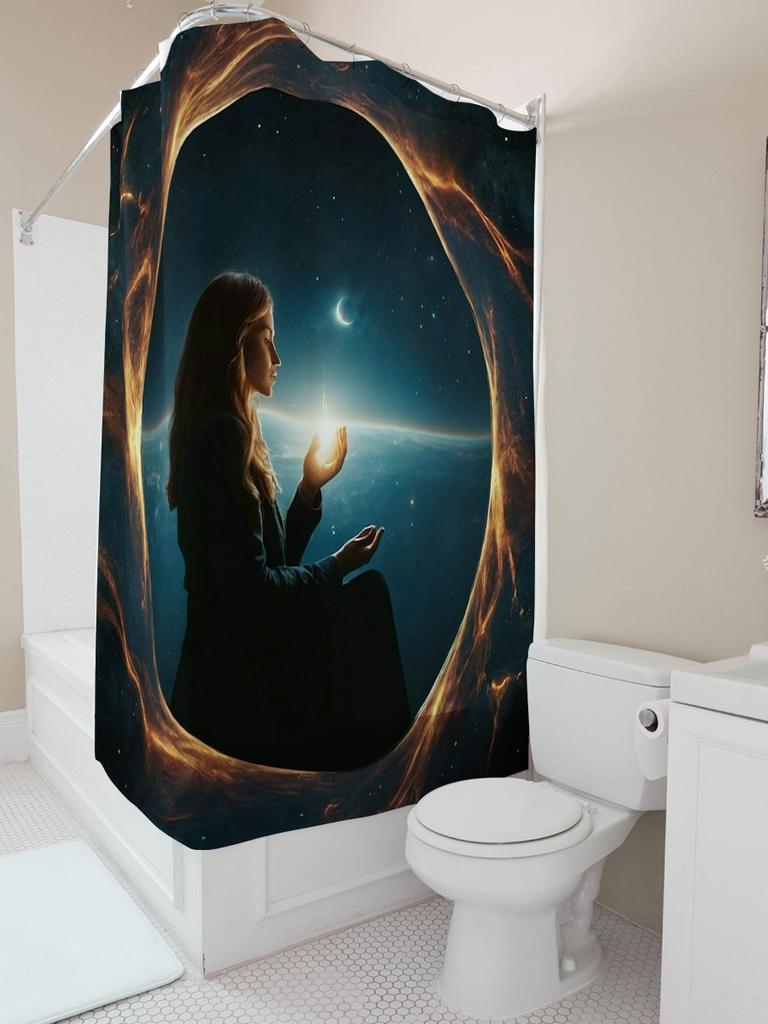 Cosmic Woman In Ring Shower Curtain - Waterproof, Mildew-Resistant, Machine Washable For Mystical Bathroom Decor