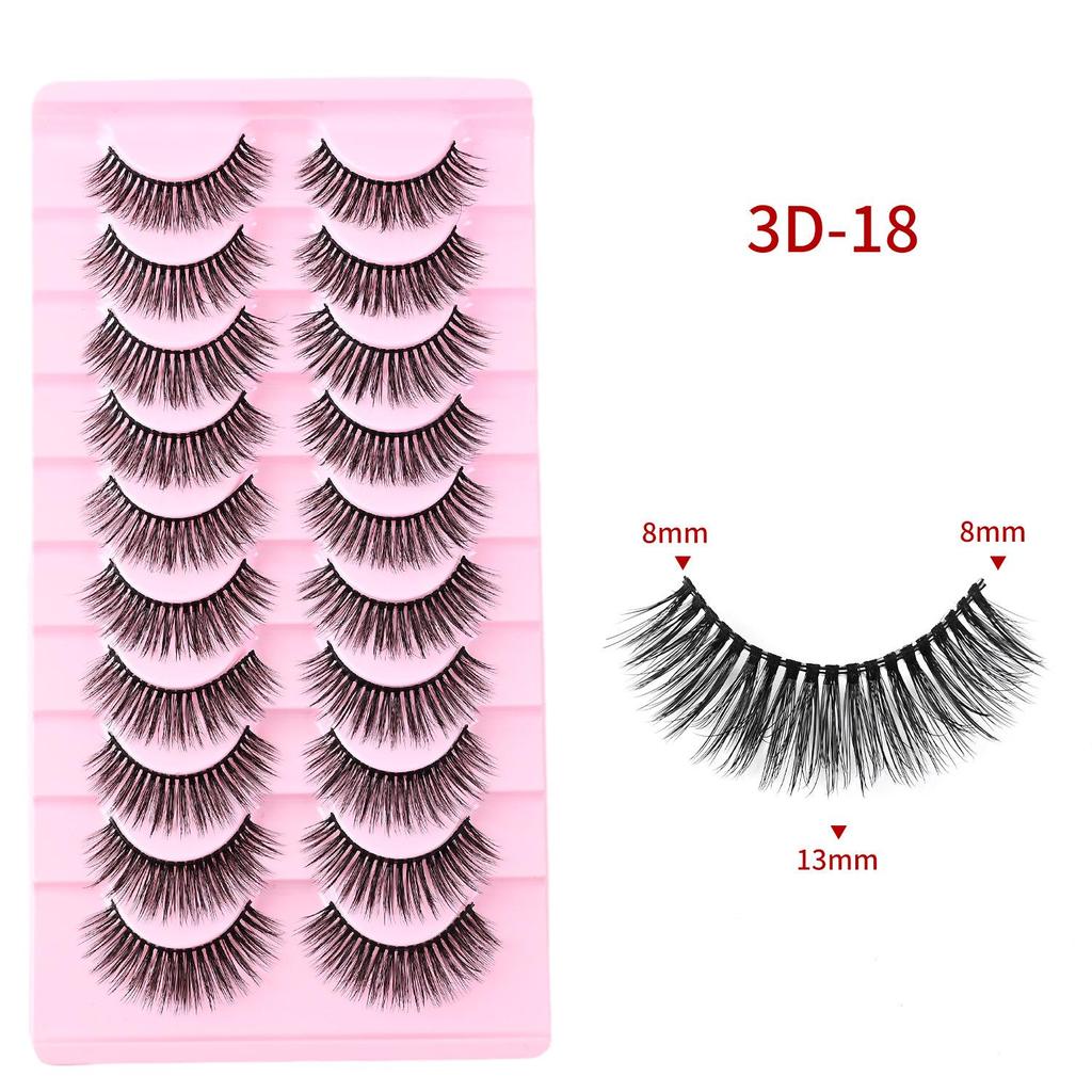 Ten Pairs of 3D Synthetic Fiber False Eyelashes: Bold European and American Style with Thick, Curled Volume
