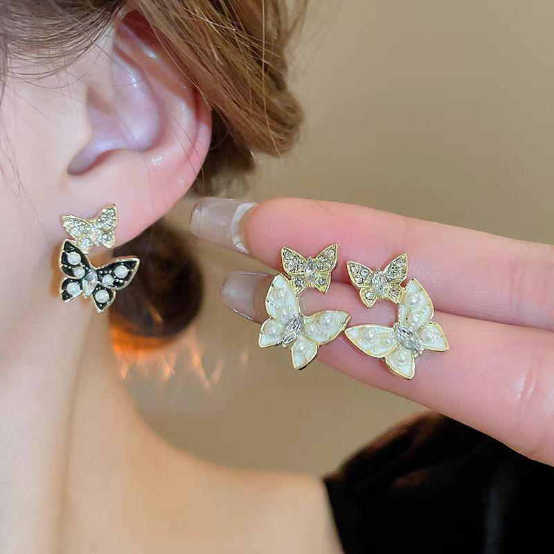 New Classic Simple Heart Bow Butterfly Earrings For Women French Style Black Stud Earrings Fashion Ear Buckle Jewelry