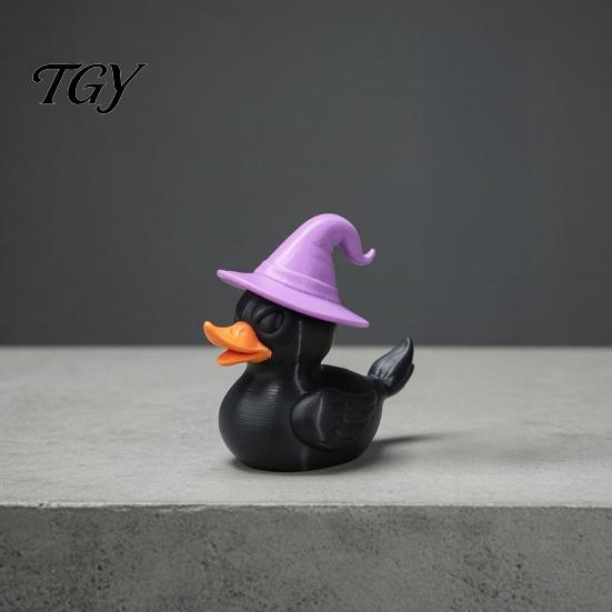 Cute Wizard Duck Decor Halloween Witch Black Figurine, 3D Printed Hat Desk Desktop Accessories for Office Decor, Spooky Tabletop Ornament