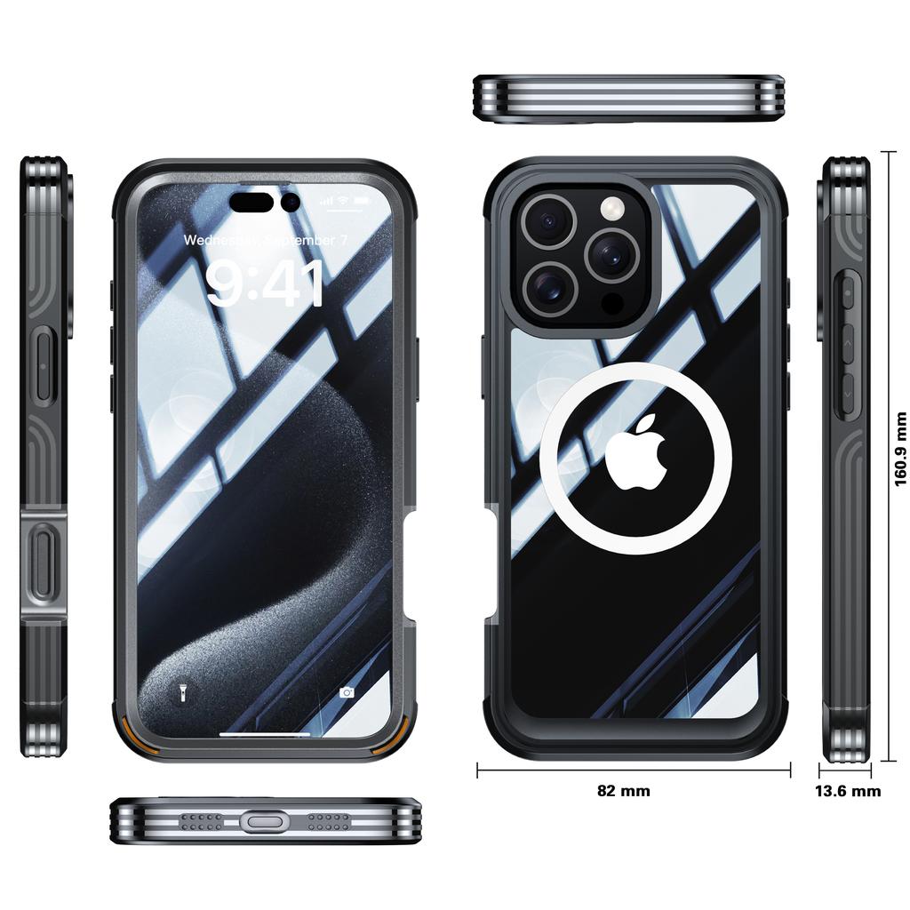 For iPhone 16 Pro Max Magnetic Case PC+TPU Shockproof Phone Cover with Screen Film
