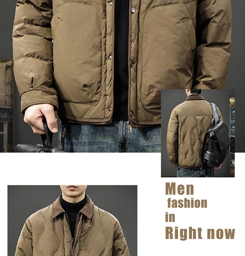 Doudoune homme rétro années 90 - Collection 2025 - Coupe tendance, chaude et ample avec revers anti-froid