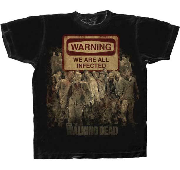 The Walking Dead Warning We Are All Infected Adult T Shirt 3 FREE STICKERS S