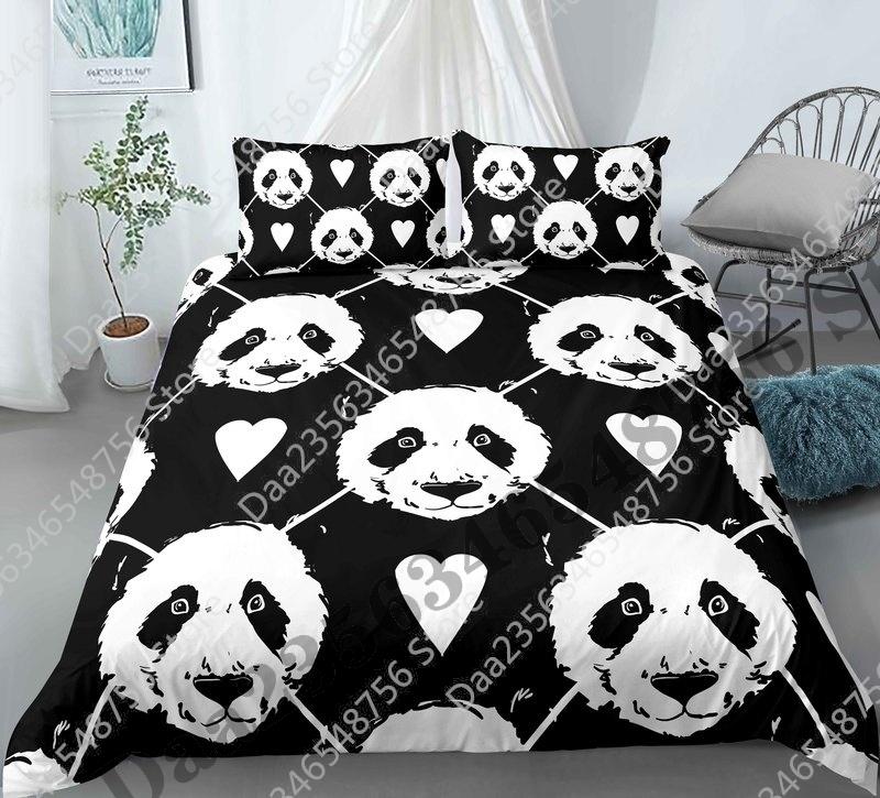 New Panda Bedding Set Single Twin Full Queen King Size Cartoon Animals Bed Set Aldult Kid Bedroom Duvetcover Sets 3D Anime 043