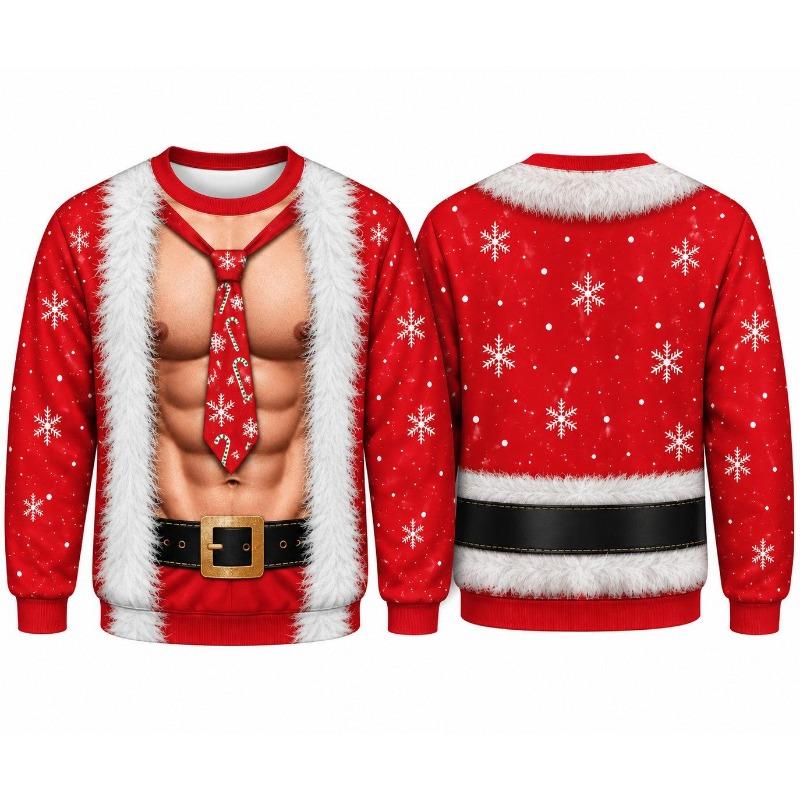 Funny Christmas Santa Sweatshirt Santa Costume Pullover Novelty Holiday Red Snowflake Men's Women's Christmas Party Gift