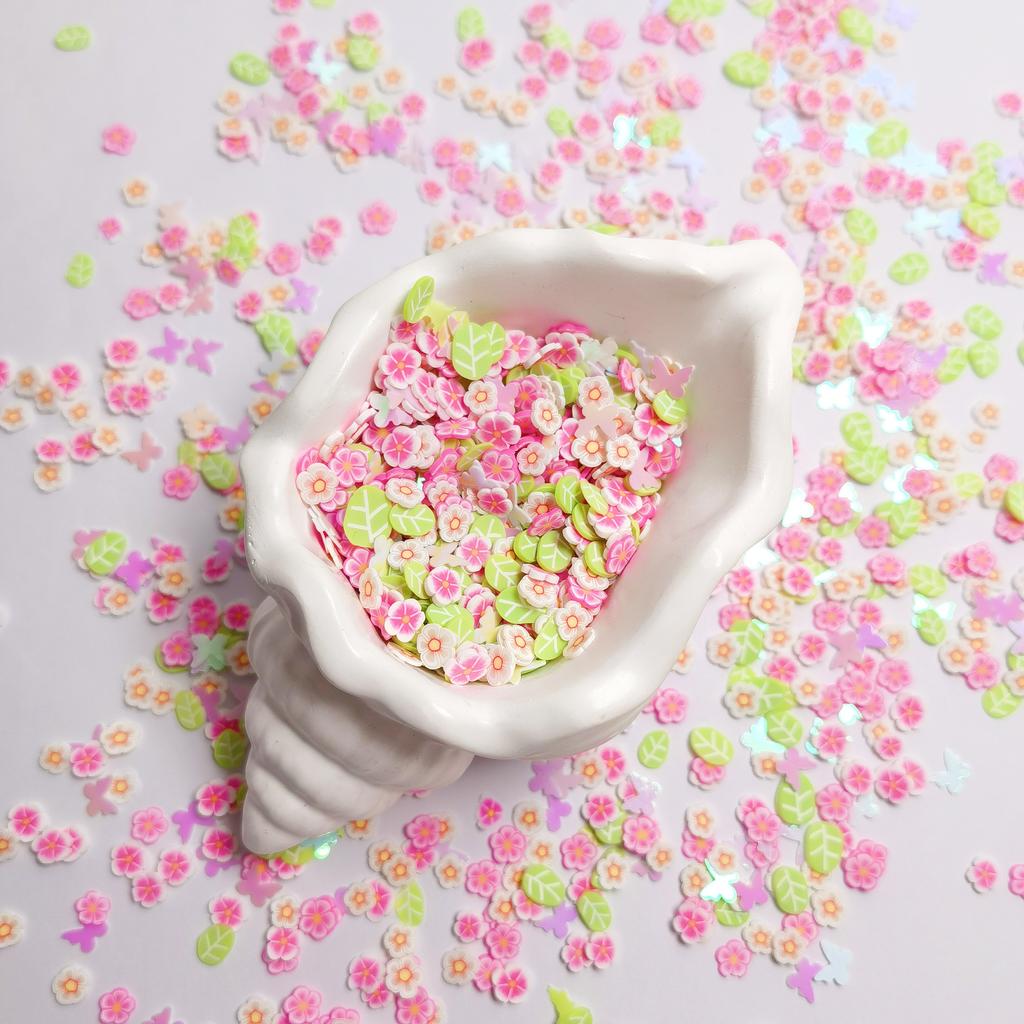 500g Pink Flower Leaf Polymer Clay Slices Sprinkles Colorful Butterfly Glitters for Craft Slime Filling Nails Art Accessories