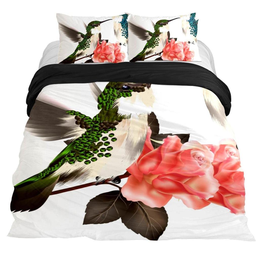Kolibrier Påslakanset Tropiska Blommor Natur Blommor Sängklädesset Tropiska Fåglar Tema Queen Size 2/3 Delar Täcke