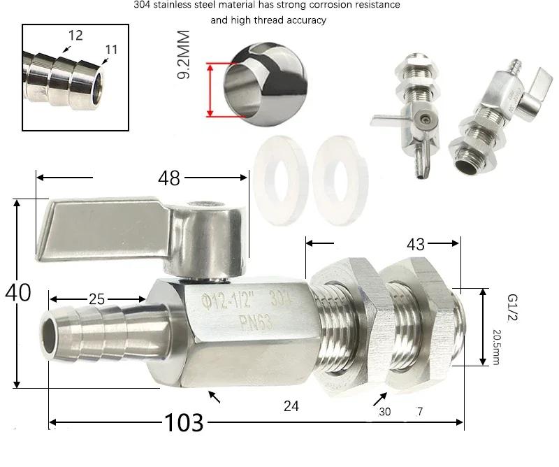 Valvola a Sfera Mini in Acciaio Inossidabile 304 con Raccordo a Innesto per Tubo Grado Sanitario 7mm 8mm 10mm 12mm Giunto per Tubo Gas Acqua Olio Microvalvola Acquario