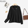 ZANZEA Autumn Women V Neck Long Sleeve Solid Color Casual Loose Sweaters Jumpers