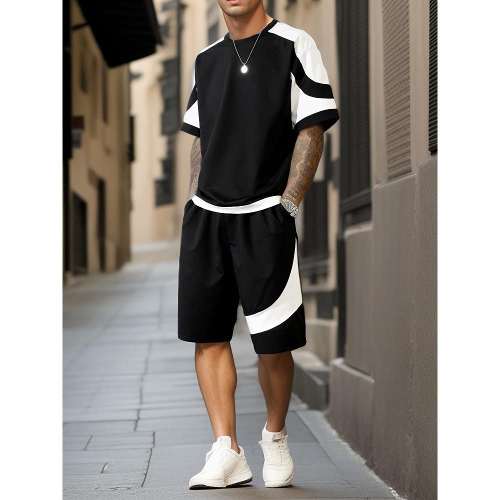 

Летний комплект из футболки с коротким рукавом, модный и красивый повседневный мужской комплект одежды со свободным спортивным костюмом-двойкой XL