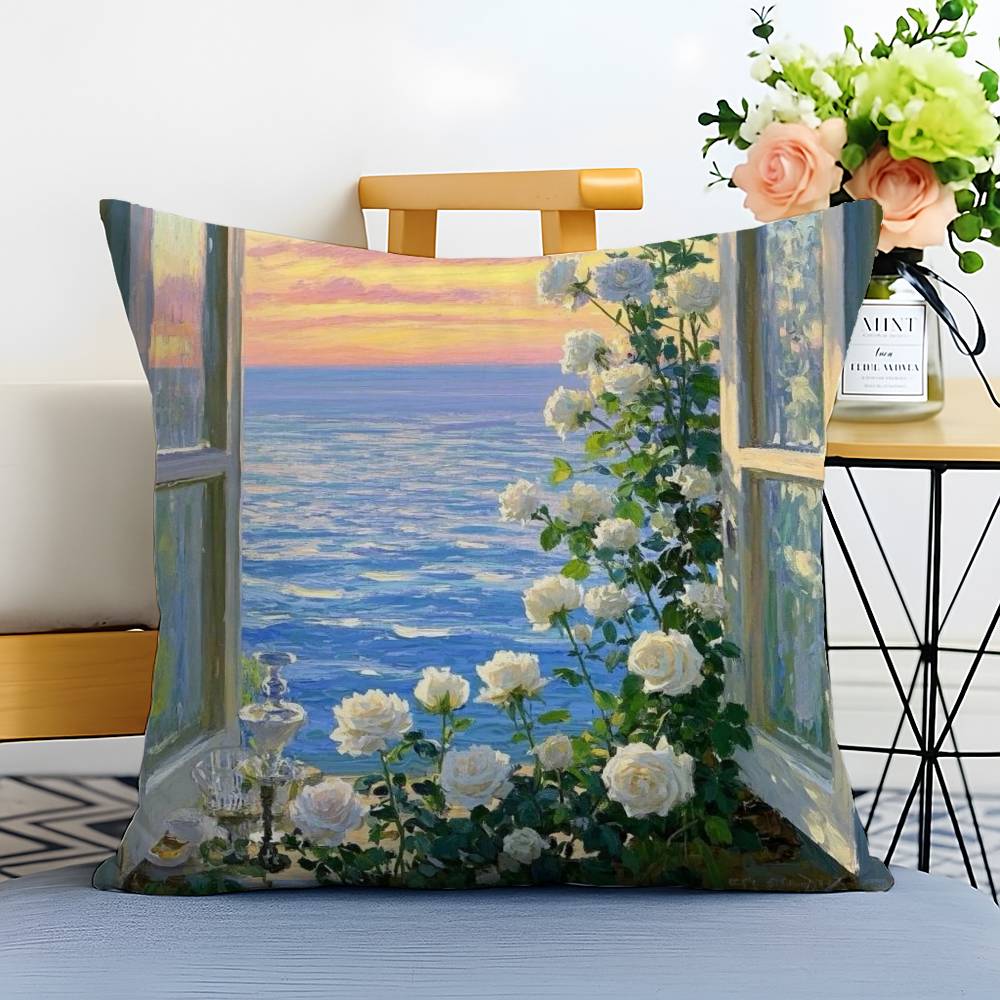 Beautiful Warm Landscape Paintings Pillow Case Printed Brushed Fleece Pillow Baby Skin-Touch Eco-Friendly Dye-Sublimat
