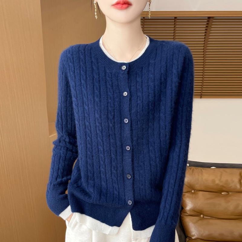 100% Pure Wool Cable Knit Cardigan – Commuter Style Two-Piece Women's Jacket